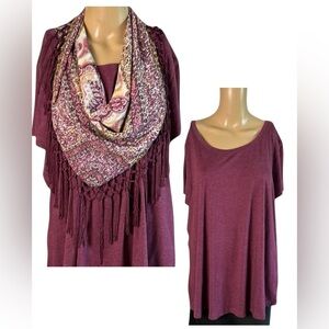 fringe scarf,attached to burgundy top, detachable,boho,macrame,western,office